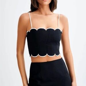 Meshki Alessio Black scalloped linen top- large NWT